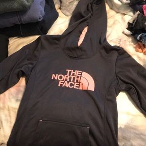 Grey and pink North Face hoodie